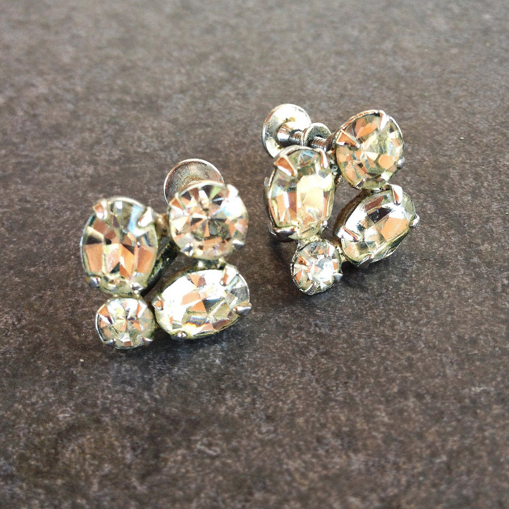 Vintage Rhinestone Cluster Earrings